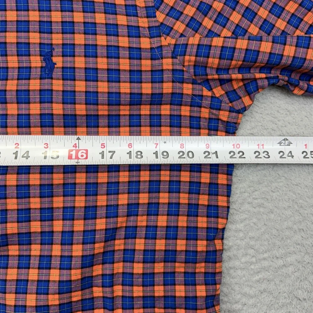 Ralph Lauren Shirt Mens Medium Blue Orange Check Button Down Long Sleeve Cotton